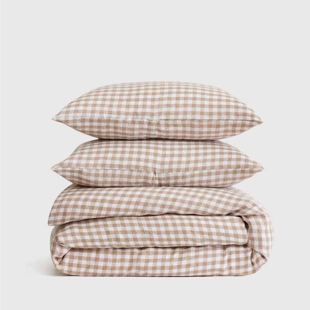 Quince - European Linen Gingham Duvet Cover Set - Tan